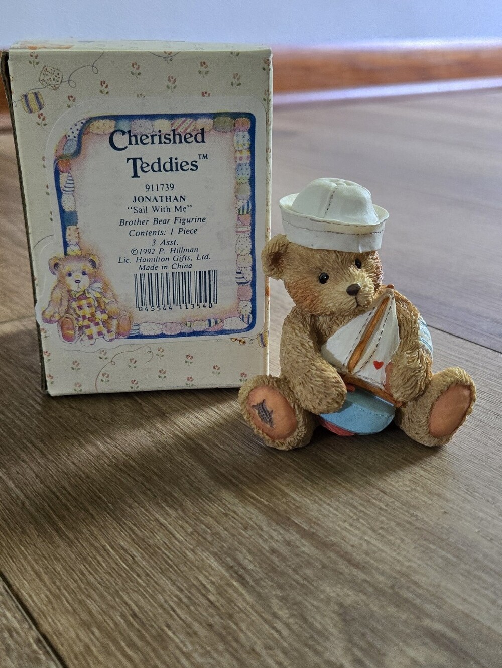 Cherished Teddies Beige Bear with Blue Sailboat and White Sailor Hat